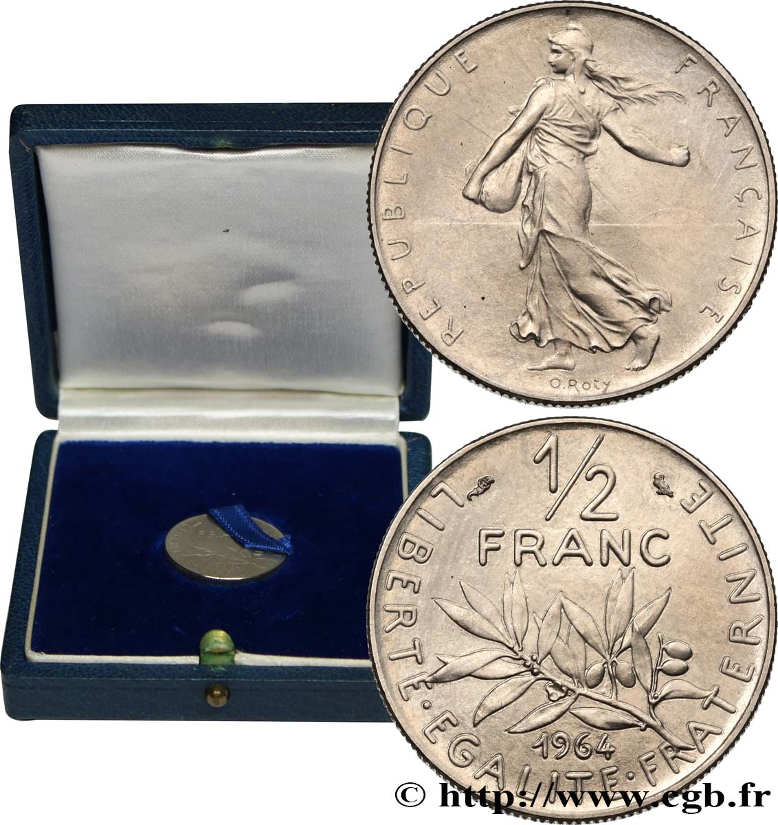 Pré-série sans le mot ESSAI d un 1/2 franc Semeuse, grand module (20,4 mm), 4,62 g 1964 Paris GEM.91 var ST 