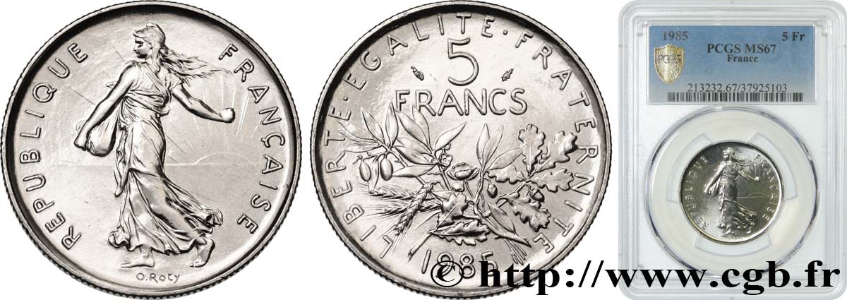 5 francs Semeuse, nickel 1985 Pessac F.341/17 FDC67 PCGS
