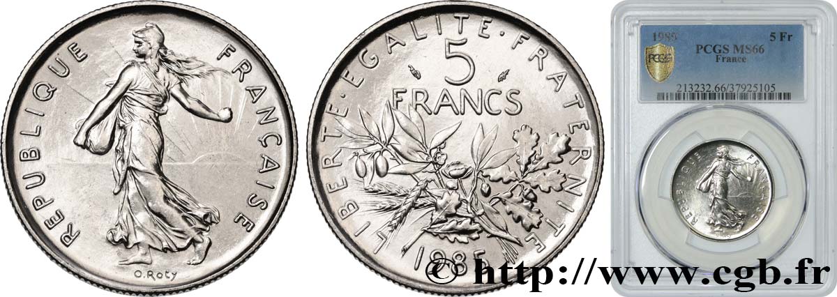 5 francs Semeuse, nickel 1985 Pessac F.341/17 MS66 PCGS