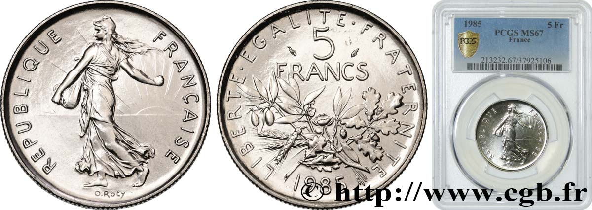 5 francs Semeuse, nickel 1985 Pessac F.341/17 ST67 PCGS
