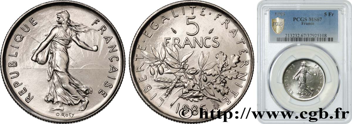 5 francs Semeuse, nickel 1985 Pessac F.341/17 MS67 PCGS