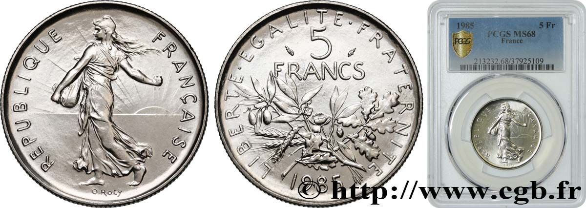 5 francs Semeuse, nickel 1985 Pessac F.341/17 ST68 PCGS