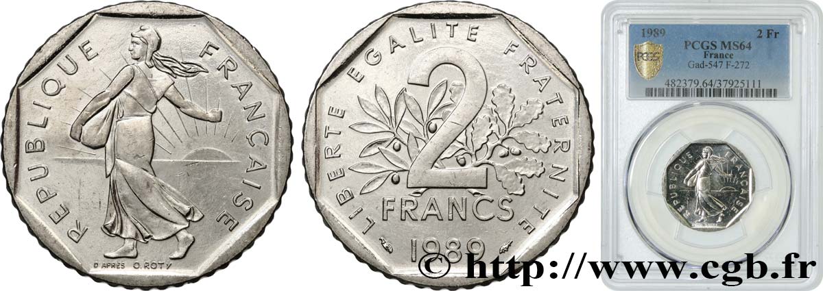 2 francs Semeuse, nickel 1989 Pessac F.272/13 SPL64 PCGS