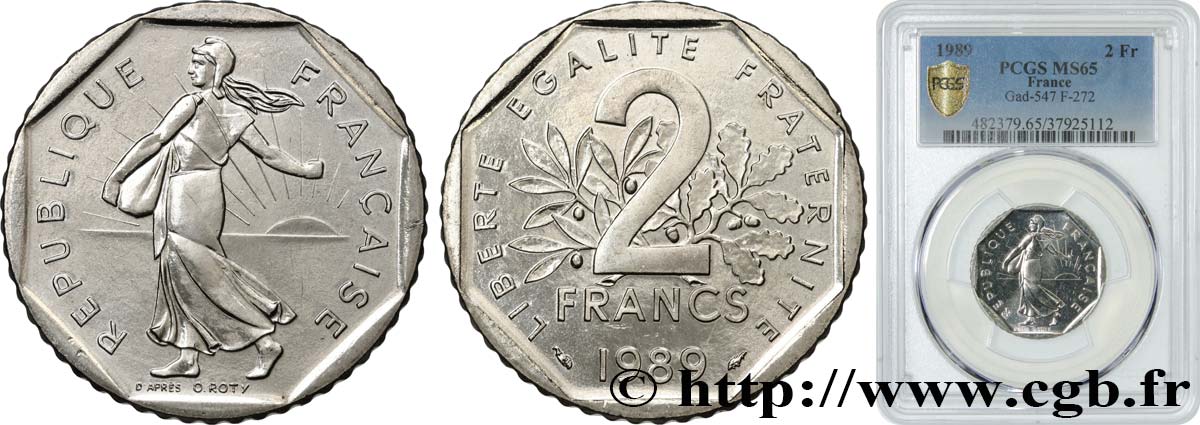 2 francs Semeuse, nickel 1989 Pessac F.272/13 ST65 PCGS