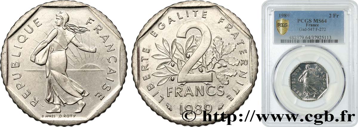 2 francs Semeuse, nickel 1989 Pessac F.272/13 fST64 PCGS