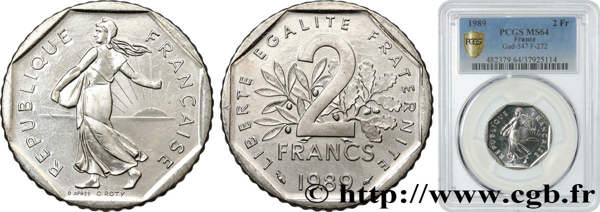 2 francs Semeuse, nickel 1989 Pessac F.272/13 MS64 PCGS