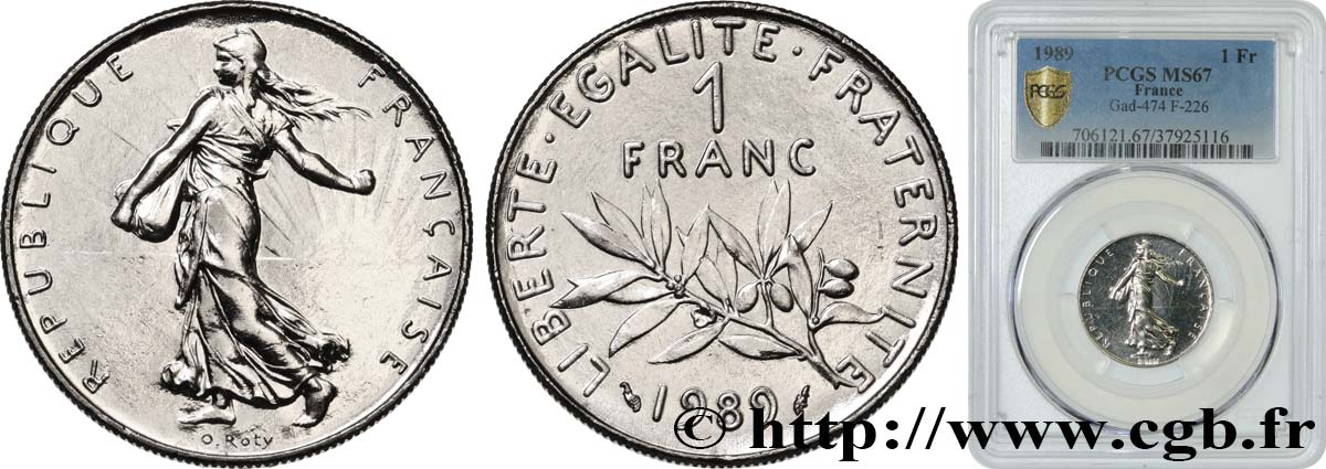 1 franc Semeuse, nickel 1989 Pessac F.226/34 ST67 PCGS