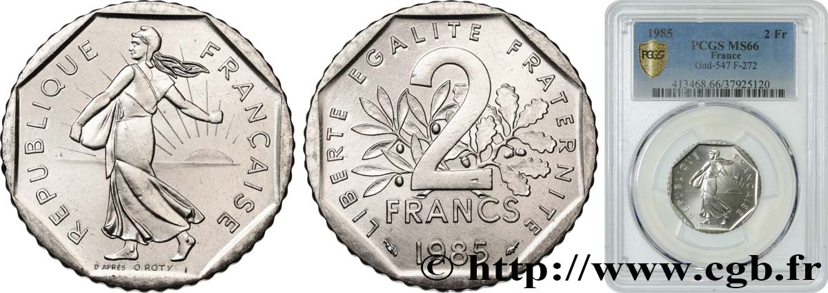 2 francs Semeuse, nickel 1985 Pessac F.272/9 ST66 PCGS