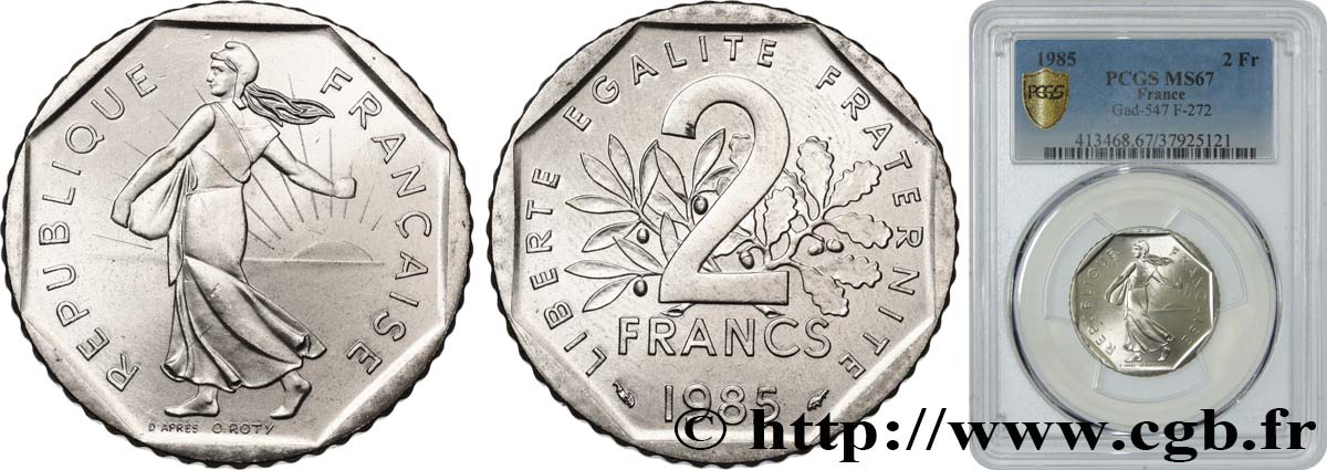 2 francs Semeuse, nickel 1985 Pessac F.272/9 MS67 PCGS