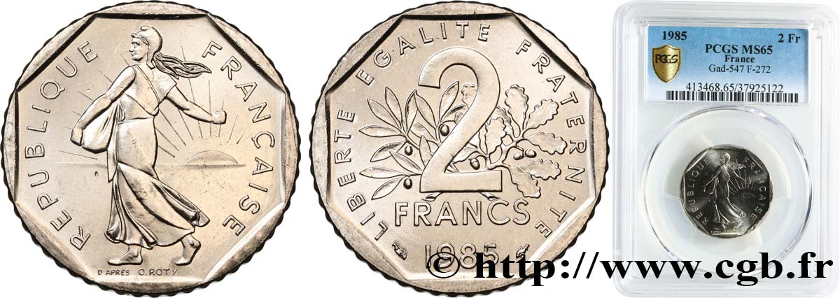 2 francs Semeuse, nickel 1985 Pessac F.272/9 MS65 PCGS