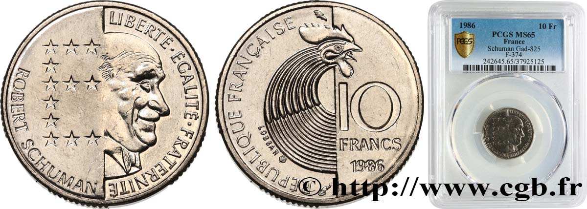 10 francs Robert Schuman 1986 Pessac F.374/2 ST65 PCGS