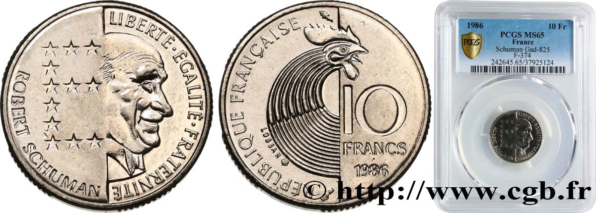 10 francs Robert Schuman 1986 Pessac F.374/2 FDC65 PCGS