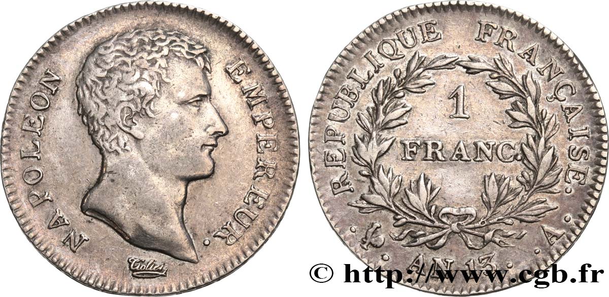 1 franc Napoléon Empereur, Calendrier révolutionnaire 1805 Paris F.201/14 XF48 