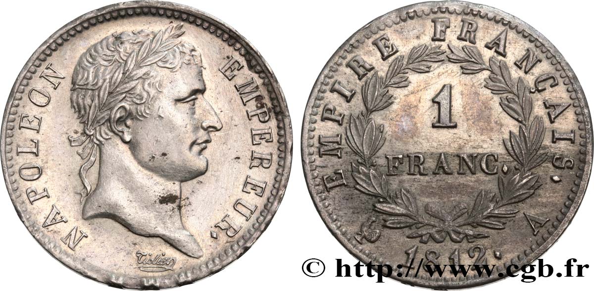 1 franc Napoléon Ier tête laurée, Empire français 1812 Paris F.205/42 TTB+ 