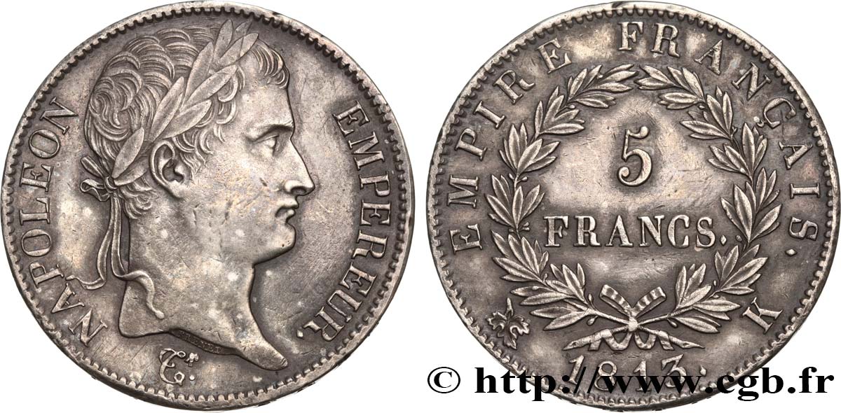 5 francs Napoléon Empereur, Empire français 1813 Bordeaux F.307/66 AU55 