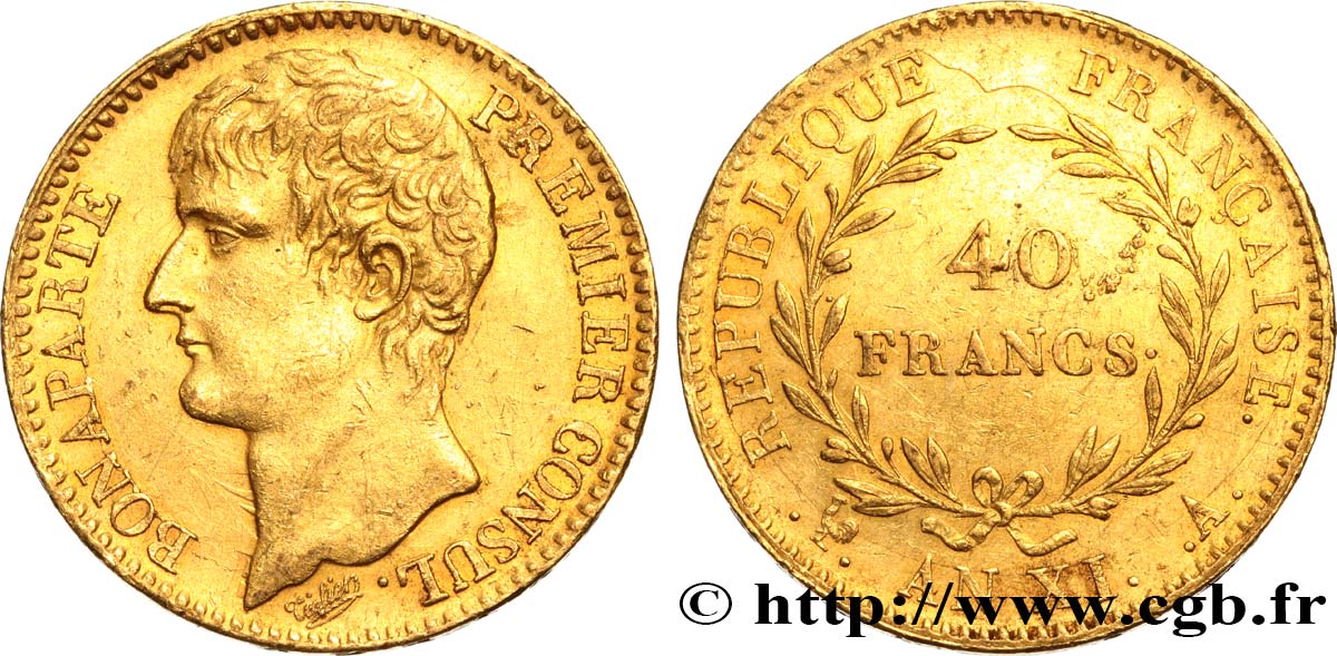 40 francs or Bonaparte Premier Consul 1803 Paris F.536/1 SS52 