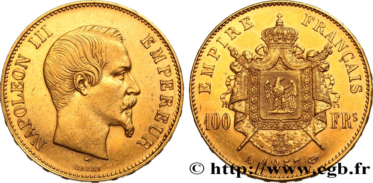 100 francs or Napoléon III, tête nue 1857 Paris F.550/4 VZ 
