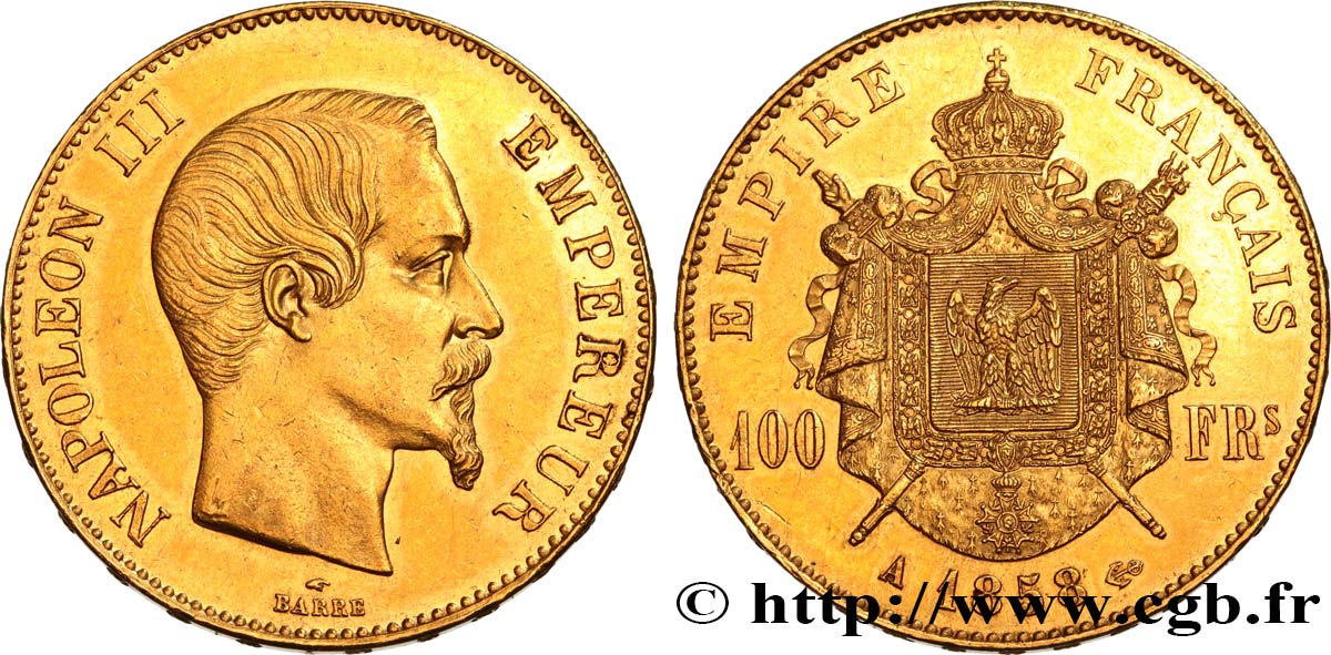 100 francs or Napoléon III, tête nue 1858 Paris F.550/5 MS 