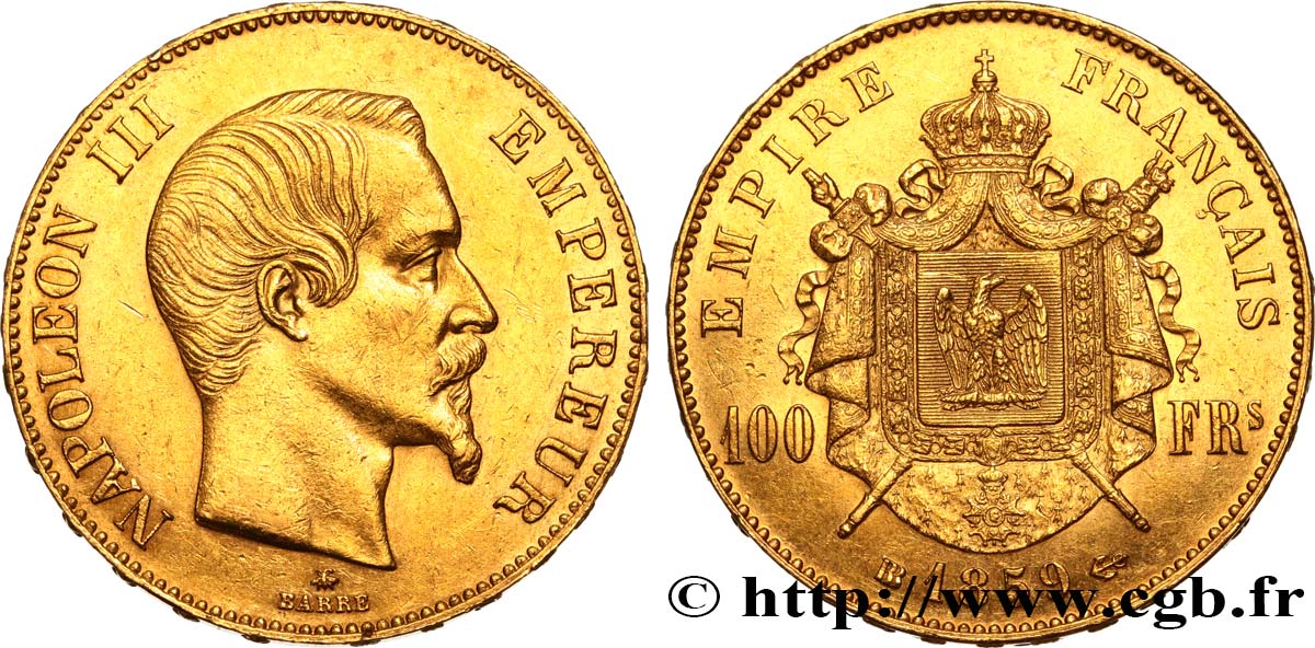 100 francs or Napoléon III, tête nue 1859 Strasbourg F.550/8 EBC 
