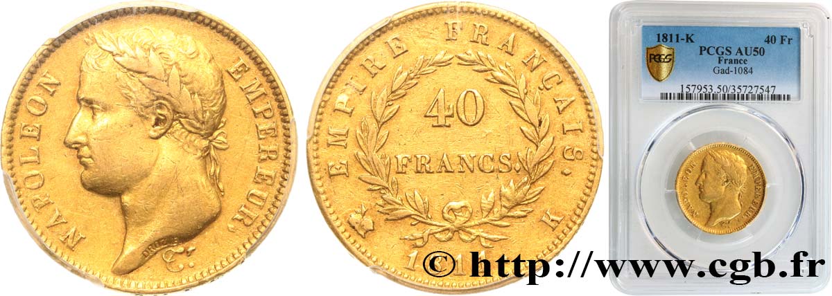40 francs or Napoléon tête laurée, Empire français 1811 Bordeaux F.541/8 MBC50 PCGS
