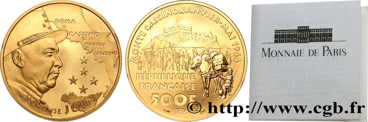 Belle Épreuve Or 500 francs - Maréchal Juin - Monte Cassino 1994 Paris F5.1822 1 MS 