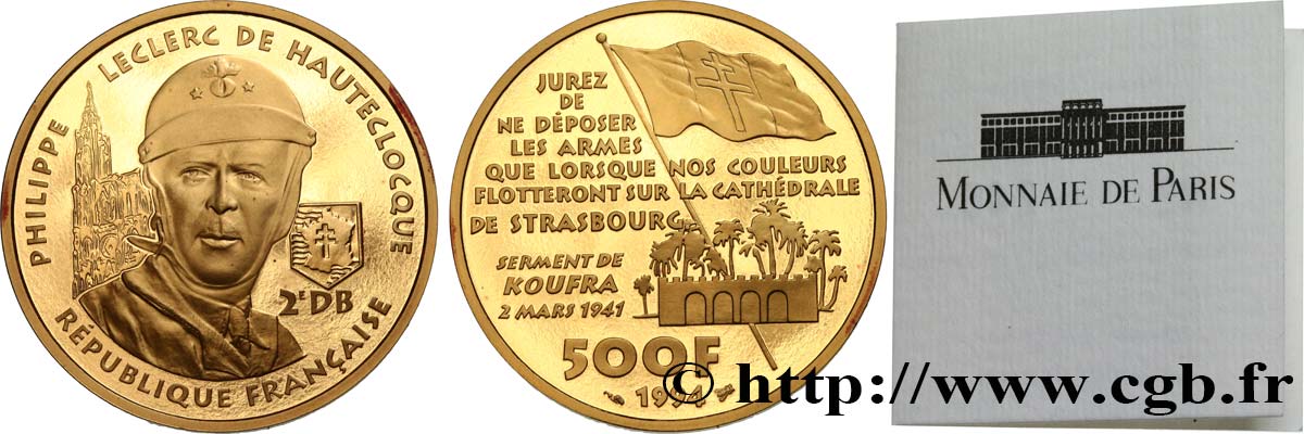 Belle Épreuve Or 500 francs - Maréchal Leclerc de Hauteclocque  1994 Paris F5.1820 1 FDC 