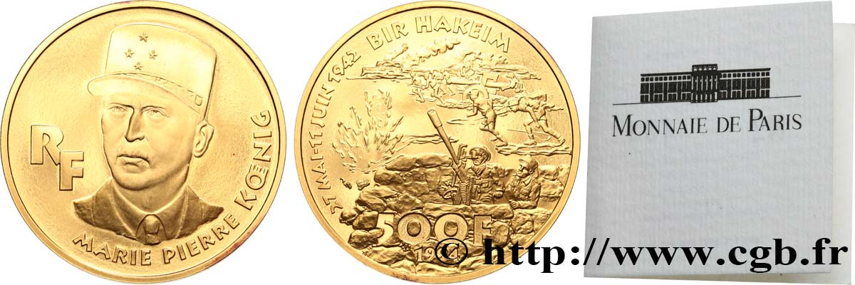 Belle Épreuve 500 francs Or - Maréchal Koenig - Bir Hakeim 1994 Paris F5.1821 1 FDC 