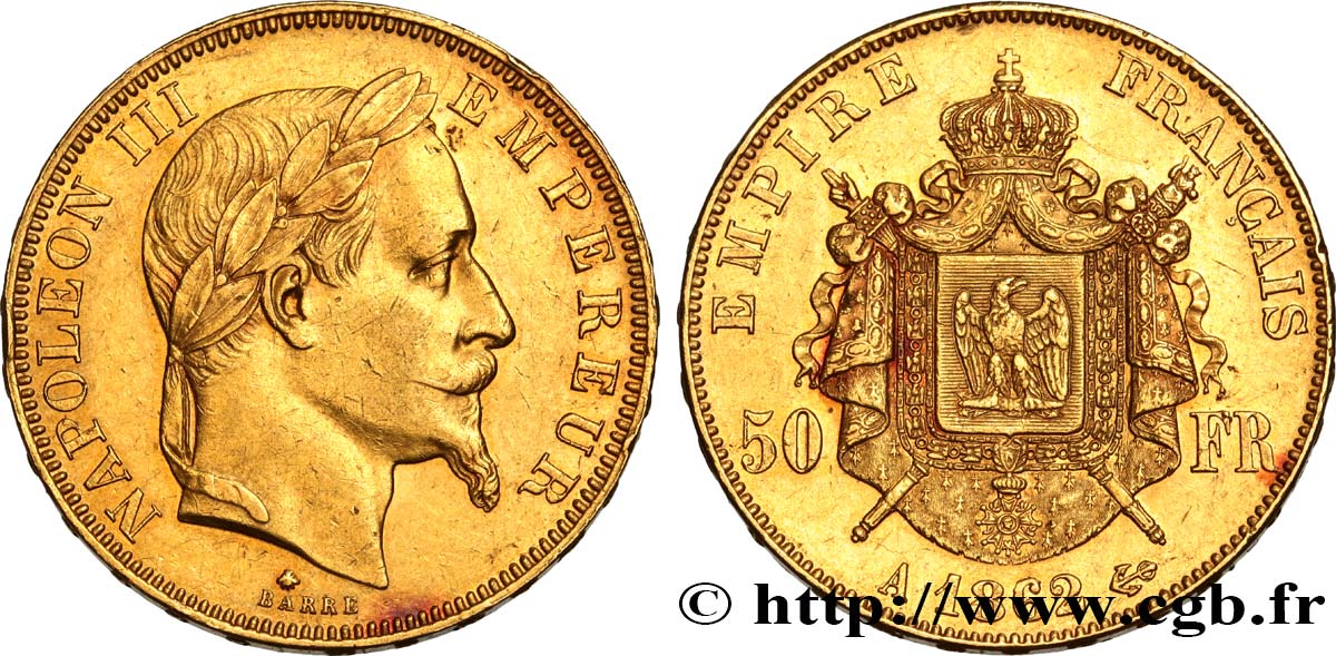 50 francs or Napoléon III, tête laurée 1862 Paris F.548/1 q.SPL 