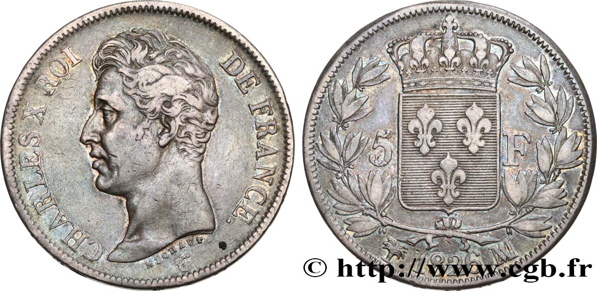 5 francs Charles X, 1er type 1826 Marseille F.310/24 MB35 