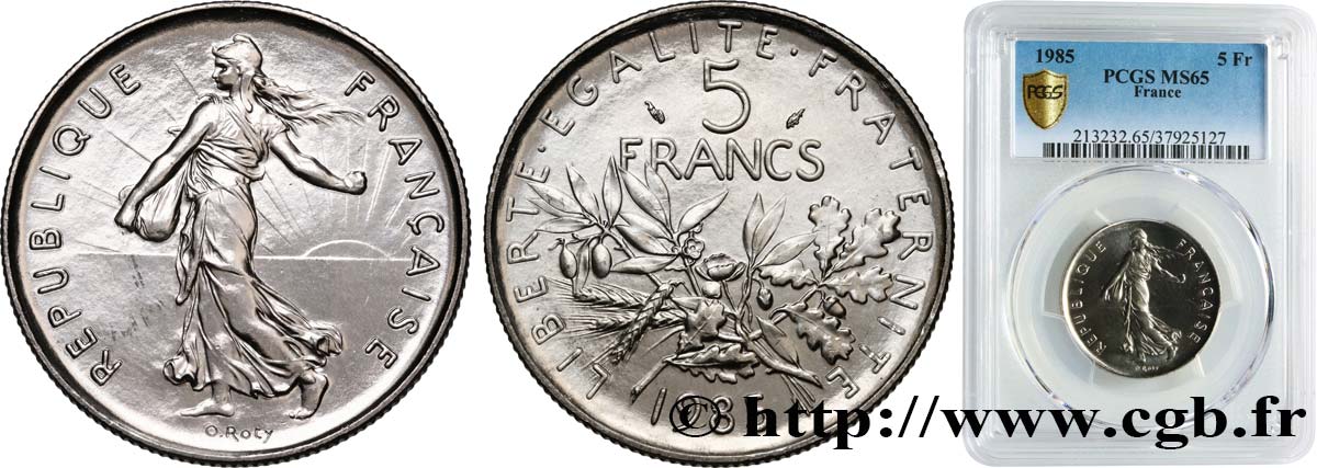 5 francs Semeuse, nickel 1985 Pessac F.341/17 MS65 PCGS