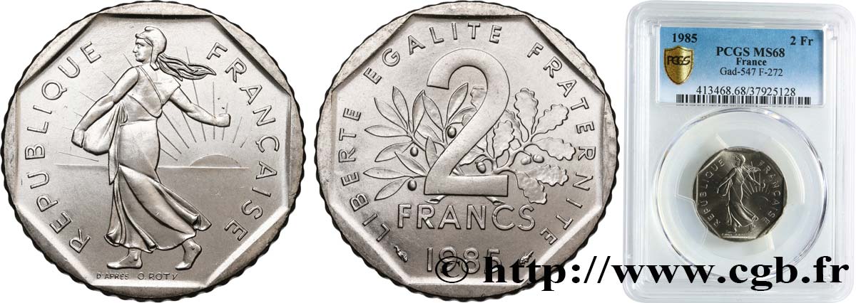 2 francs Semeuse, nickel 1985 Pessac F.272/9 FDC68 PCGS