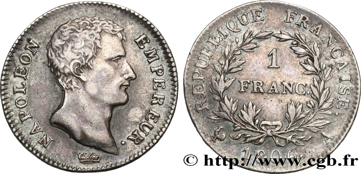 1 franc Napoléon Empereur, Calendrier grégorien 1806 Paris F.202/1 AU50 