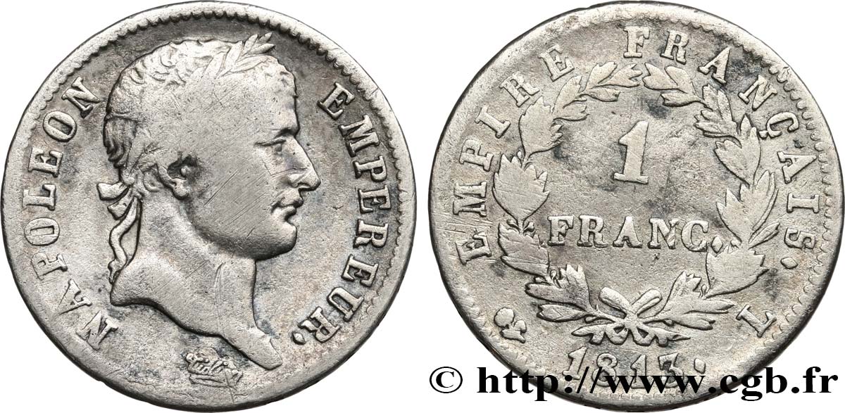 1 franc Napoléon Ier tête laurée, Empire français 1813 Bayonne F.205/65 MB 
