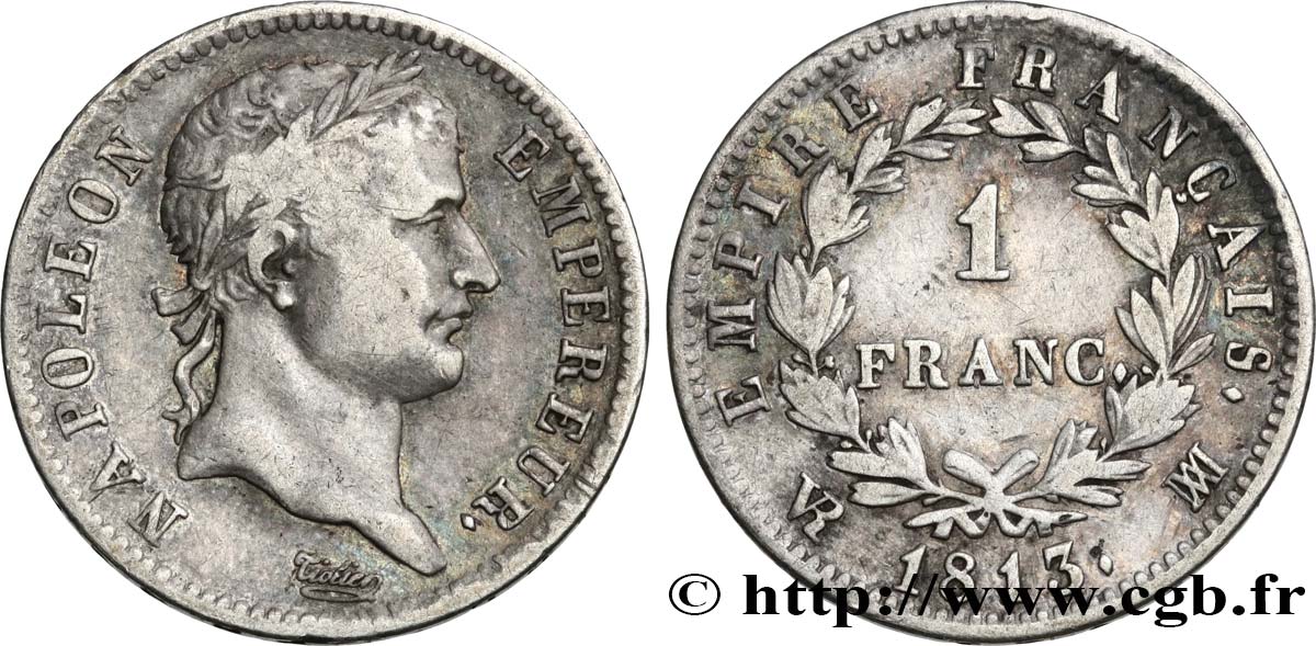 1 franc Napoléon Ier tête laurée, Empire français 1813 Marseille F.205/67 S 