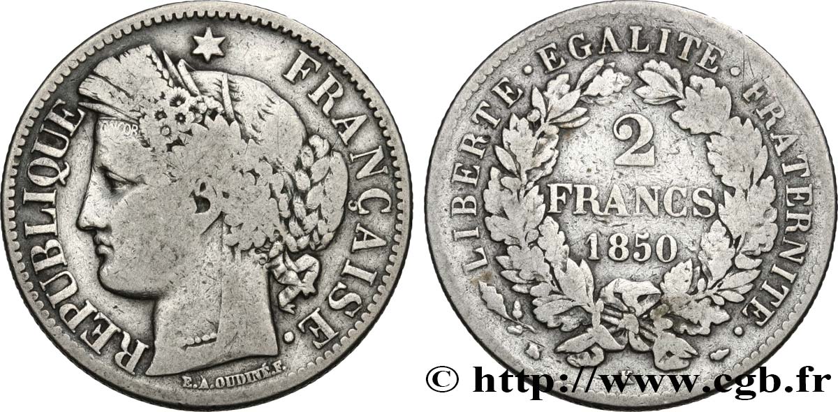2 francs Cérès, IIe République 1850 Bordeaux F.261/6 S15 
