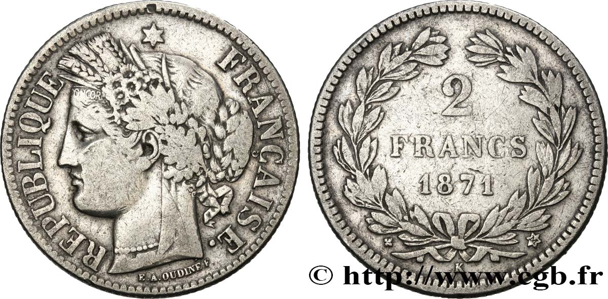 2 francs Cérès, sans légende 1871 Bordeaux F.264/4 TB25 