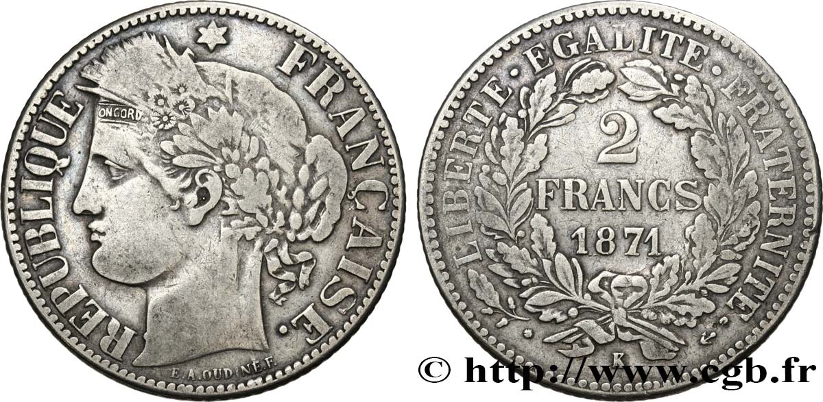 2 francs Cérès, avec légende 1871 Bordeaux F.265/7 BC25 