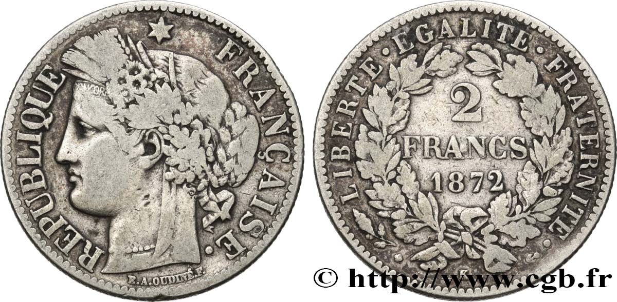 2 francs Cérès, avec légende 1872 Bordeaux F.265/9 VF25 
