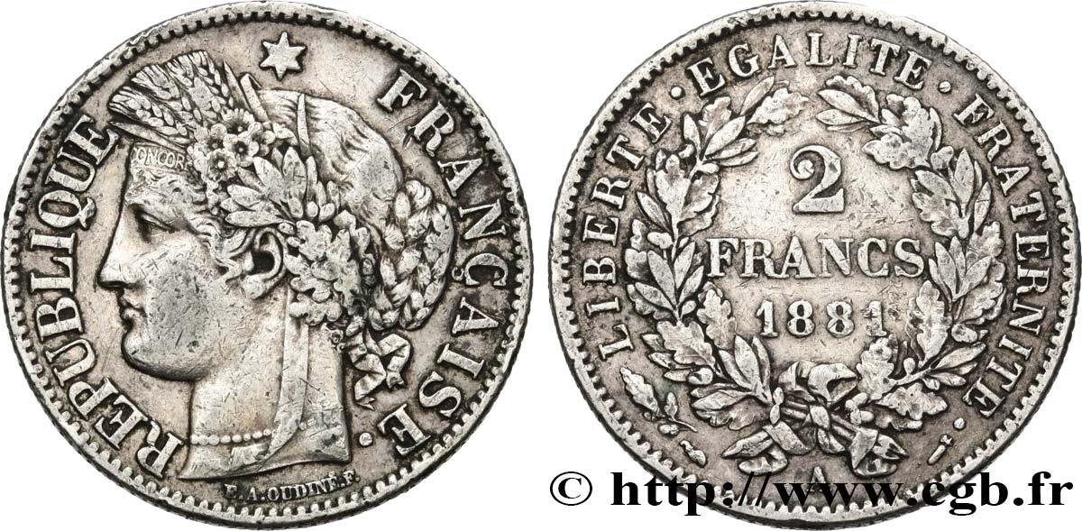 2 francs Cérès, avec légende 1881 Paris F.265/12 TTB40 