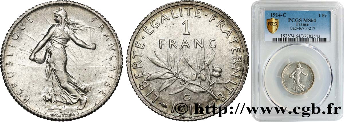 1 franc Semeuse 1914 Castelsarrasin F.217/20 fST64 PCGS