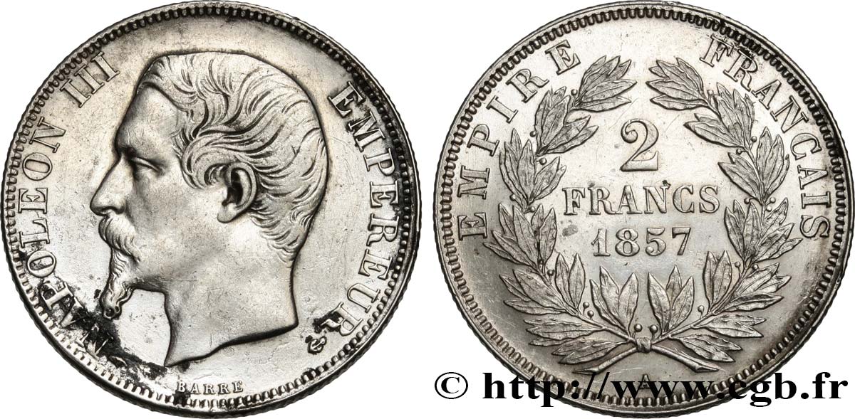 2 francs Napoléon III, tête nue 1857 Paris F.262/9 MBC+ 