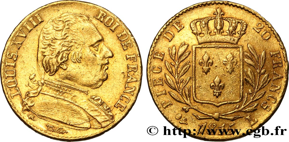20 francs or Louis XVIII, buste habillé 1815 Bayonne F.517/14 BC+ 