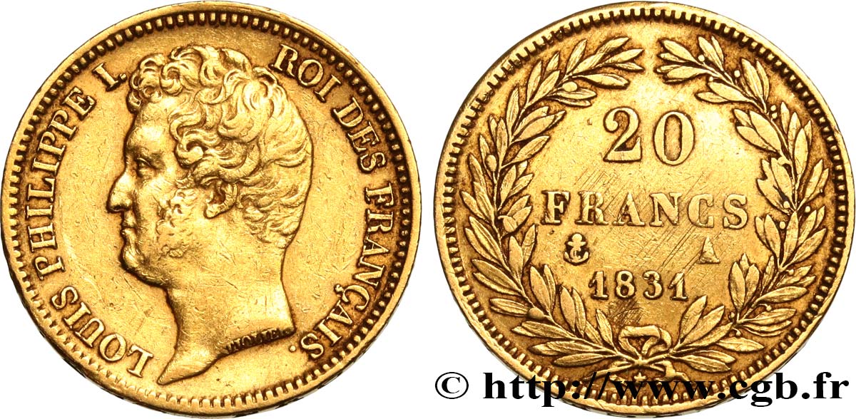20 francs or Louis-Philippe, Tiolier, tranche inscrite en creux 1831 Paris F.524/2 BB40 