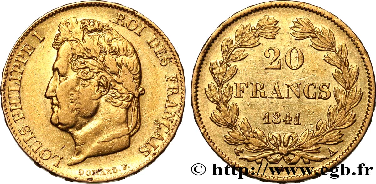 20 francs or Louis-Philippe, Domard 1841 Paris F.527/25 SS45 