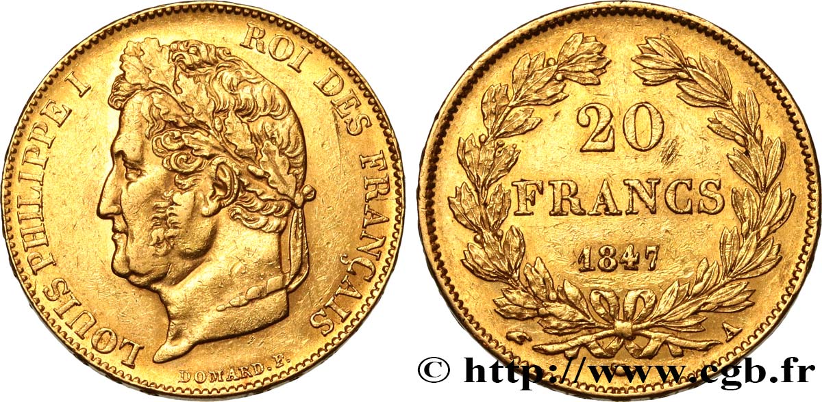 20 francs or Louis-Philippe, Domard 1847 Paris F.527/37 AU50 