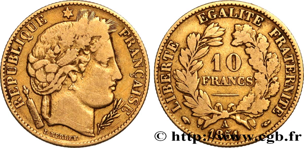 10 francs or Cérès, IIe République 1851 Paris F.504/3 S20 