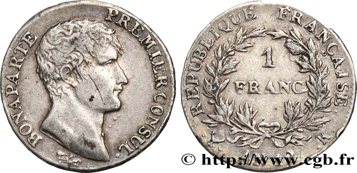 1 franc Bonaparte Premier Consul 1804 Bordeaux F.200/14 XF 