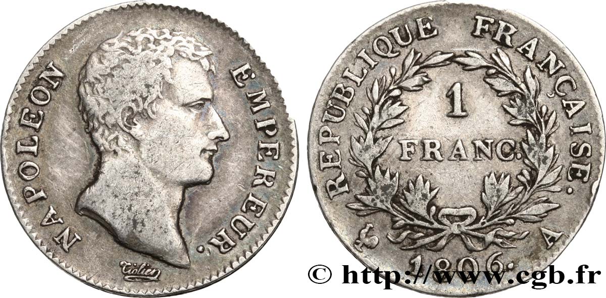 1 franc Napoléon Empereur, Calendrier grégorien 1806 Paris F.202/1 MBC40 