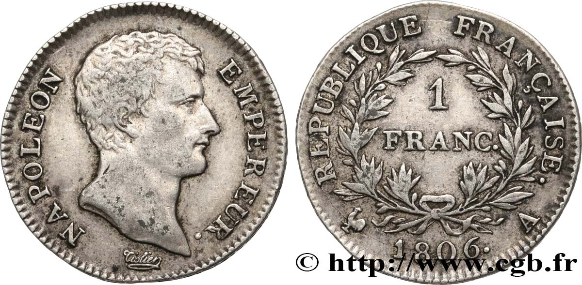1 franc Napoléon Empereur, Calendrier grégorien 1806 Paris F.202/1 TTB48 