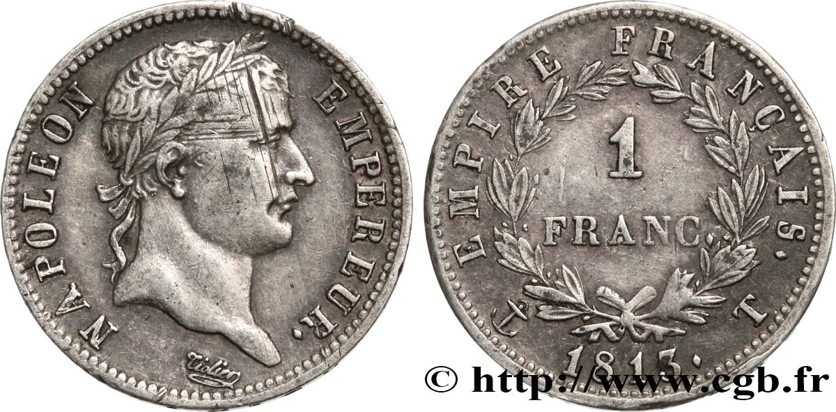 1 franc Napoléon Ier tête laurée, Empire français 1813 Nantes F.205/70 TTB 